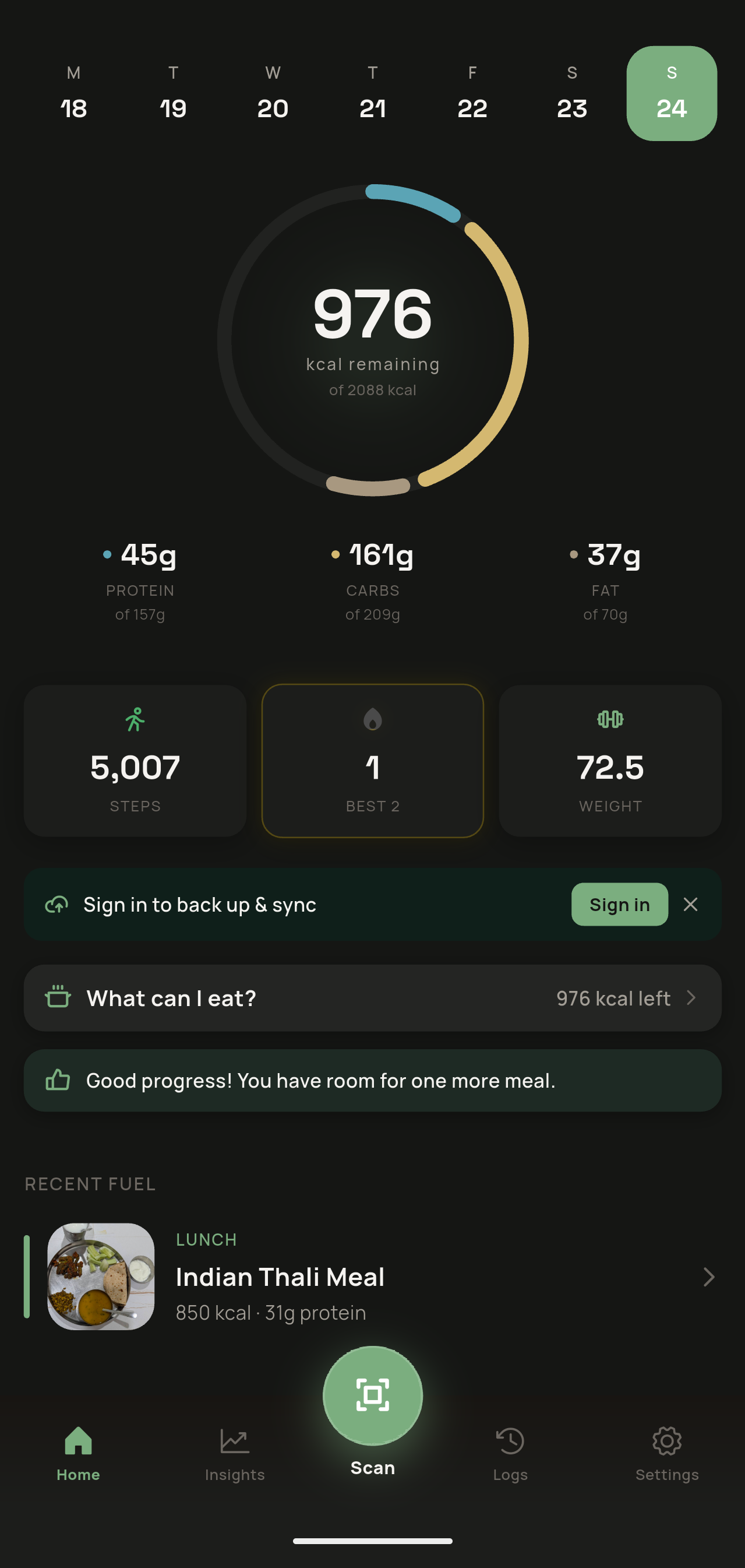 FuelNote home screen