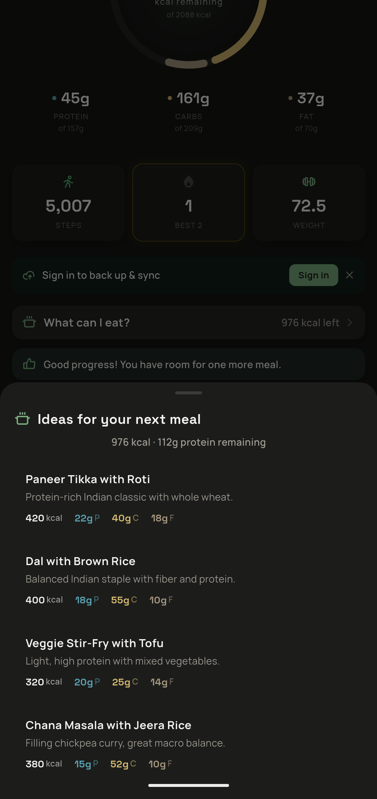 AI meal suggestions